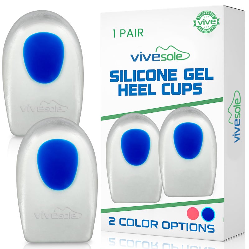 ViveSole Gel Heel Cups Pair Silicone Cushion Insert Pads for Pain Relief Plantar Fasciitis Heel Spurs Shoes Achilles Treatment Foot Comfort Support Protectors for Women Men Blue Large